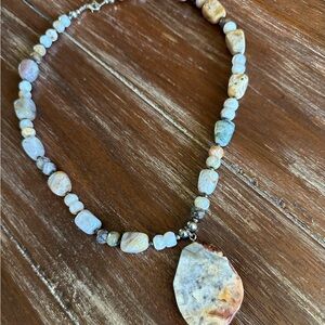 ESTATE SALE Natural Anthro/Sundance Inspired Agate Jasper Stone Pendant Necklace